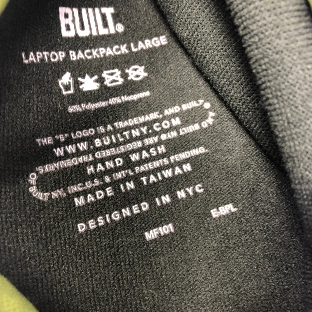 Built NY Backpack Large Olive Green Neoprene Laptop Bag Lightweight